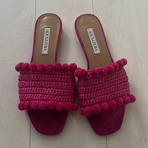 Aquazurra Woven Pom-Pom Slide Sandals